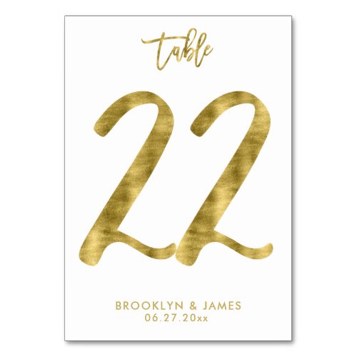 Wedding Table Numbers Gold Foil Effect Number 22