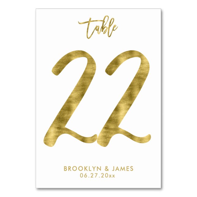 Wedding Table Numbers Gold Foil Effect Number 22 (Front)