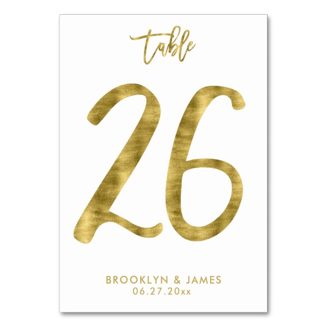 Wedding Table Numbers Gold Foil Effect Number 26 (Front)