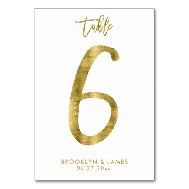 Wedding Table Numbers Gold Foil Effect Number 6 (Front)