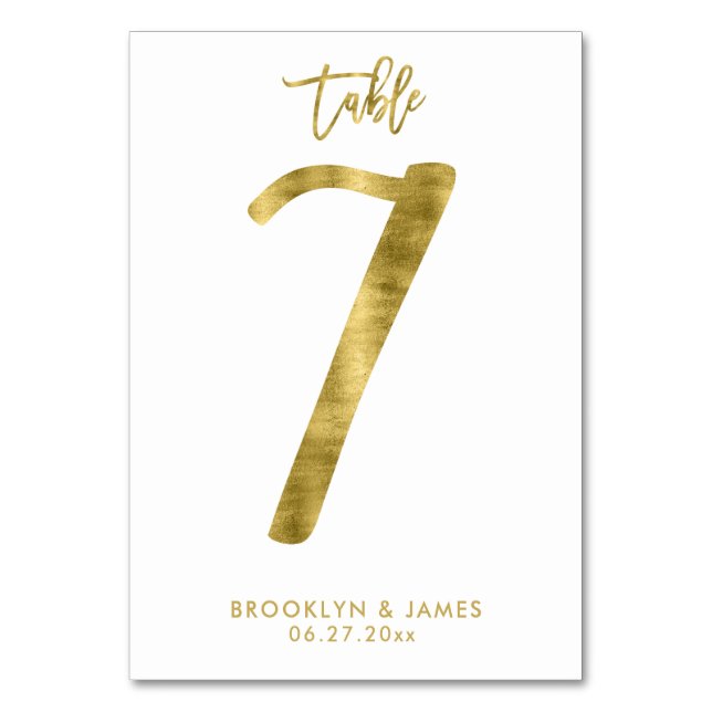 Wedding Table Numbers Gold Foil Effect Number 7 (Front)