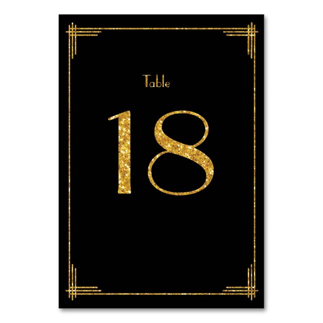 Wedding Table Numbers Gold Sequins Art Deco 18 (Front)