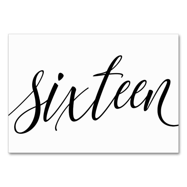 Wedding Table Numbers - Luxe Typography - Black 16 (Front)