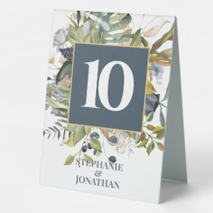 Wedding Table Numbers-Modern Blue Green Botanical Tent
