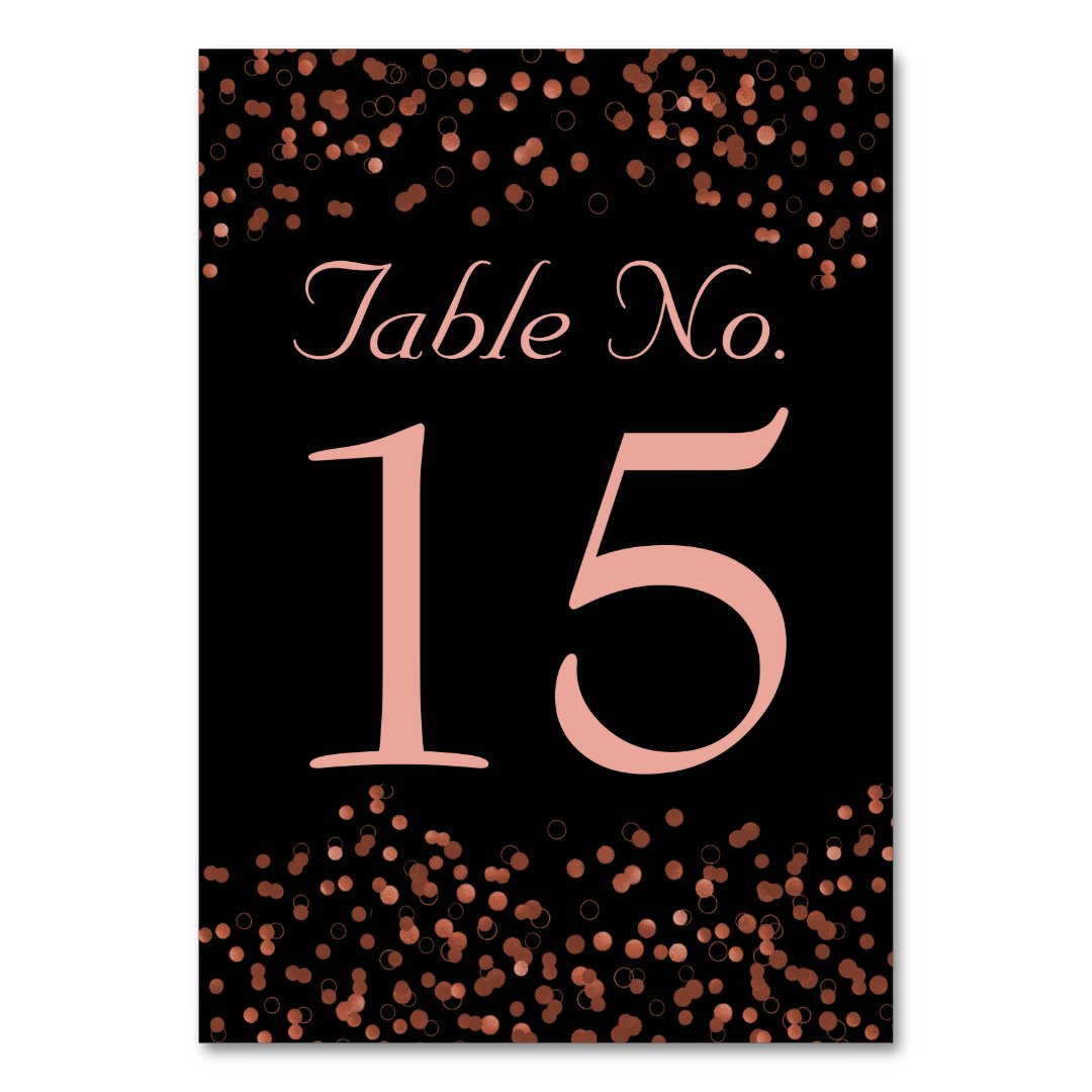 Wedding Table Numbers | Rose Gold Confetti Dots | Zazzle