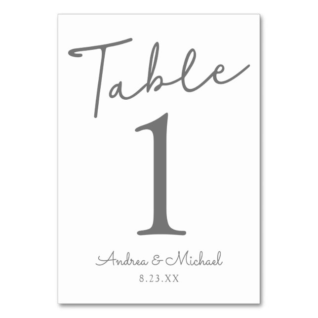 Wedding Table Numbers | Signature Script (Gray) 1 (Front)