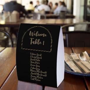 Wedding Table Numbers With Guest Names Black Gold Paper Table Tent
