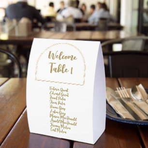 Wedding Table Numbers With Guest Names White Gold Paper Table Tent