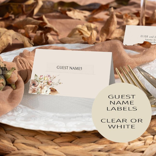 Wedding Table Place Card 29x Guest Name Labels (Guest name labels from Rustic Floral Brown Neutral Wedding Collection by Darling & May)