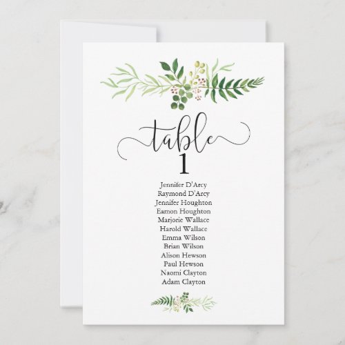 Wedding table plan with greenery  modern script invitation