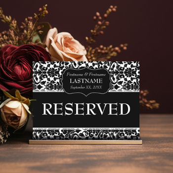 Wedding Table Reserved Sign Damask Pattern Postcard by JustWeddings at Zazzle