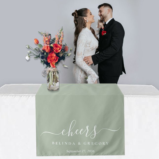 Wedding Table Runner Personalized Sage Green Tapestry (Wedding Table Runner Personalized Sage Green Tapestry)