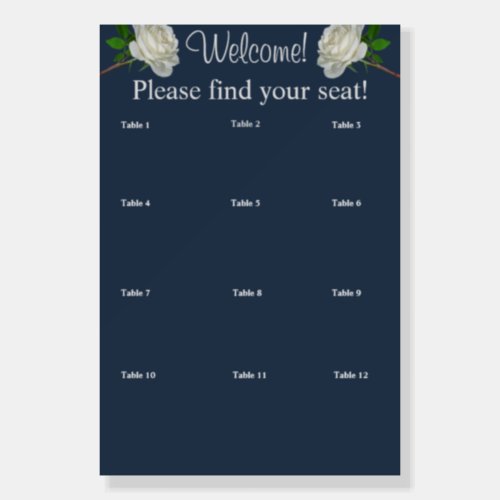 Wedding Table Seating Chart_ Navy Blue_ White Rose Foam Board