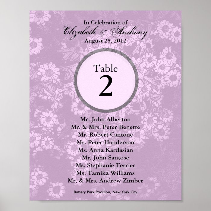 Wedding Table Seating Chart Print Tint Pink 1