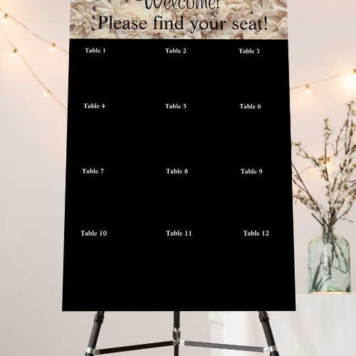 Wedding Table Seating Chart_ White Roses on Black Foam Board