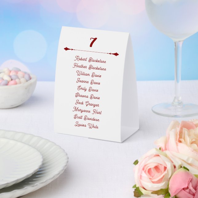 Wedding Table Seating Guest List Standing Paper Table Tent (Insitu(Wedding))