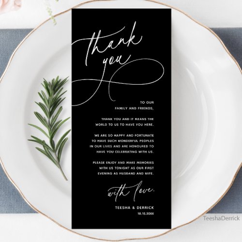 Wedding Table Thank You Elegant Reception Card