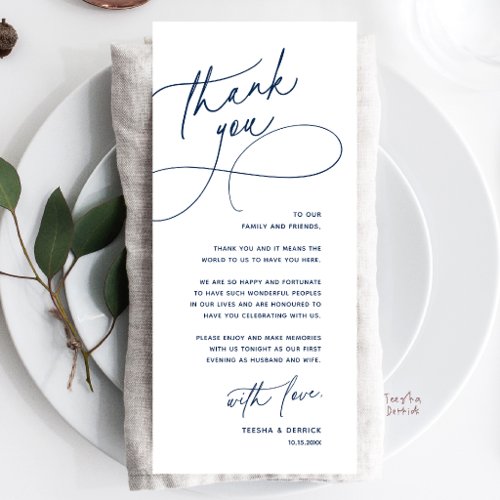 Wedding Table Thank You Elegant Reception Card