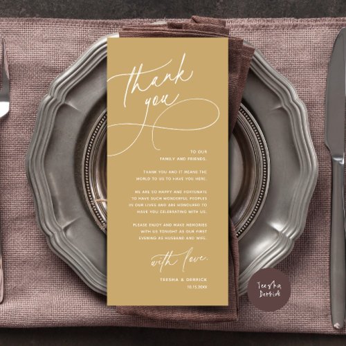 Wedding Table Thank You Elegant Reception Card