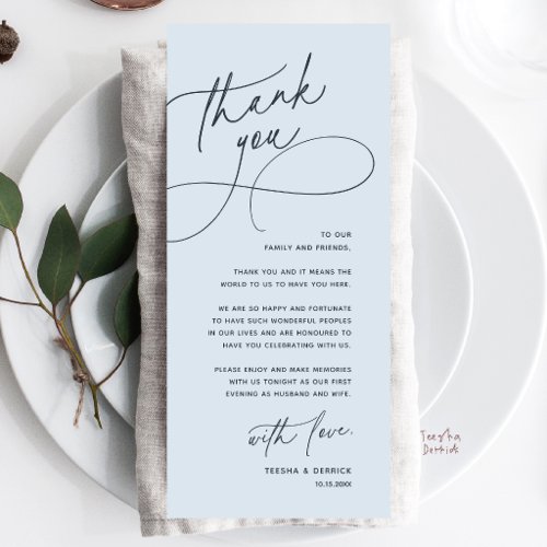Wedding Table Thank You Elegant Reception Card
