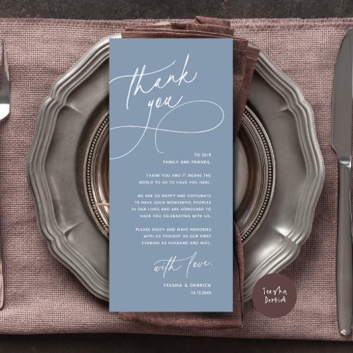 Wedding Table Thank You Elegant Reception Card