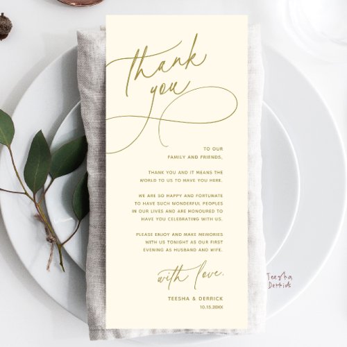Wedding Table Thank You Elegant Reception Card