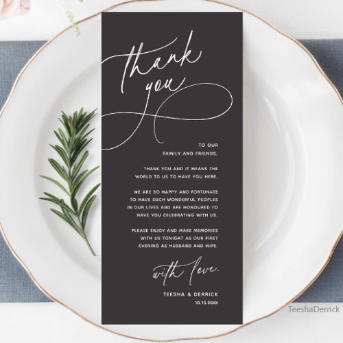 Wedding Table Thank You Elegant Reception Card