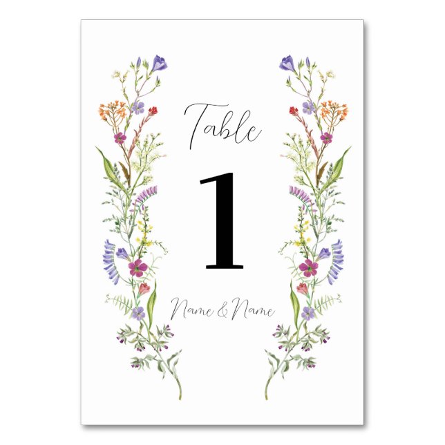 Wedding Table Wildflowers Floral Ditsy Table Number (Front)