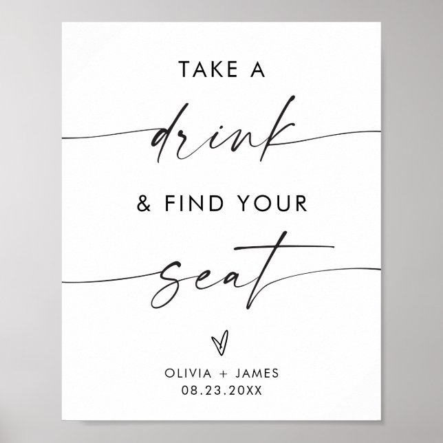 Wedding Take A Drink Find Your Seat Sign (Front)