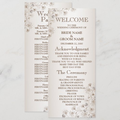 Wedding Tan Floral Heart Pattern Beige Elegant Program