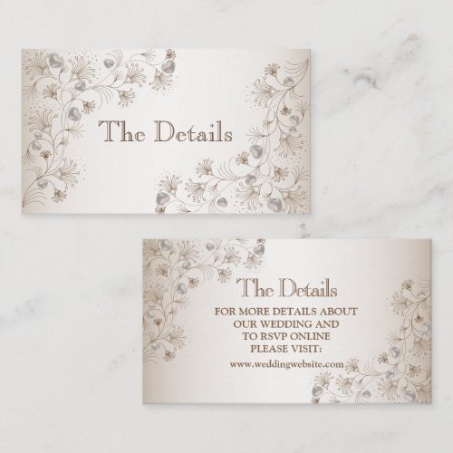 Wedding Tan Floral Heart Pattern Elegant Detail Enclosure Card