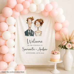 Wedding Tapestry Quirky Couple Watercolor Bride 