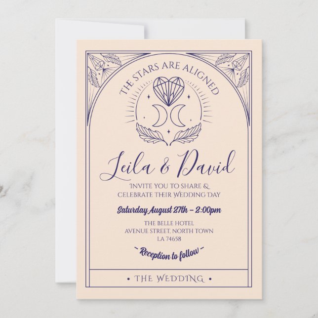 Wedding Tarot Moon Heart Stars The Invitation (Front)