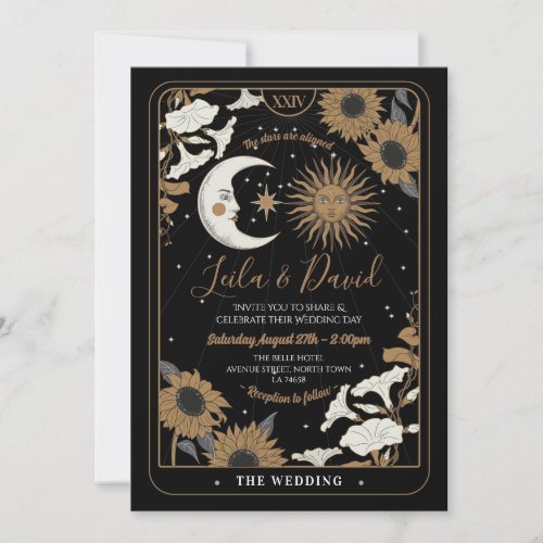 Wedding Tarot Moon Sun Stars The Lovers Invitation