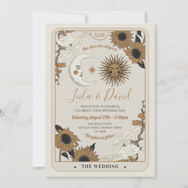 Wedding Tarot Moon Sun Stars The Lovers Invitation (Front)