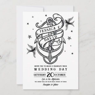 Wedding Tattoo Traditional Rock Anchor Doves Invitation