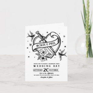 Wedding Tattoo Traditional Rock Heart Doves Invitation
