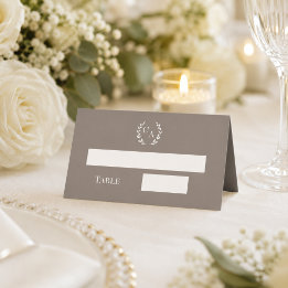 Wedding taupe ivory monogrammed wreath place card