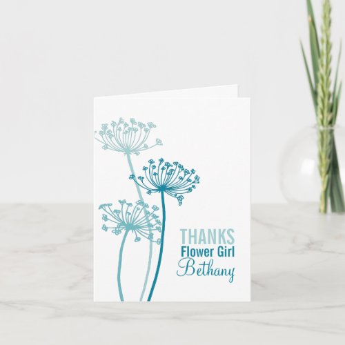 Wedding teal aqua flower girl thank you card