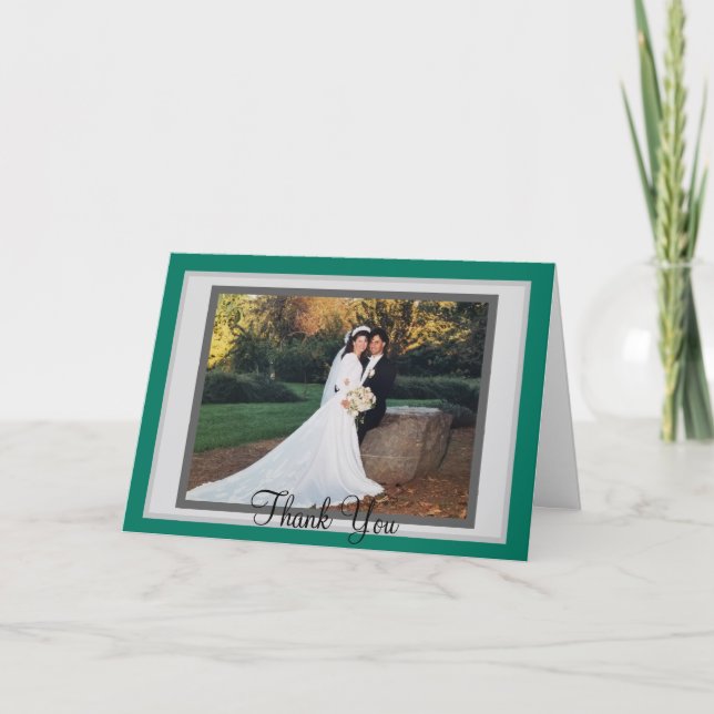 Wedding Teal Green Photo Thank You Cards (Front)
