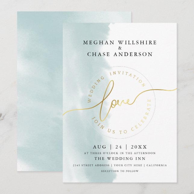 WEDDING | Teal Green Watercolor Invitation (Front/Back)