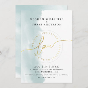 WEDDING Teal Green Watercolor Invitation