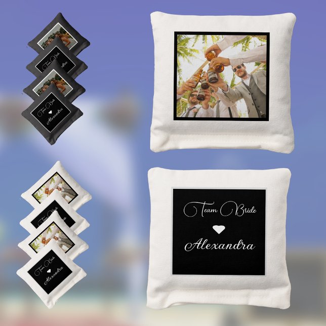 Wedding Team Bride Groom Black and White Cornhole Bags (Creator Uploaded)