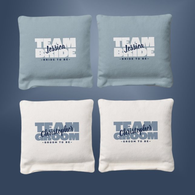 Wedding Team Bride Groom Engagement BBQ Dusty Blue Cornhole Bags (Creator Uploaded)