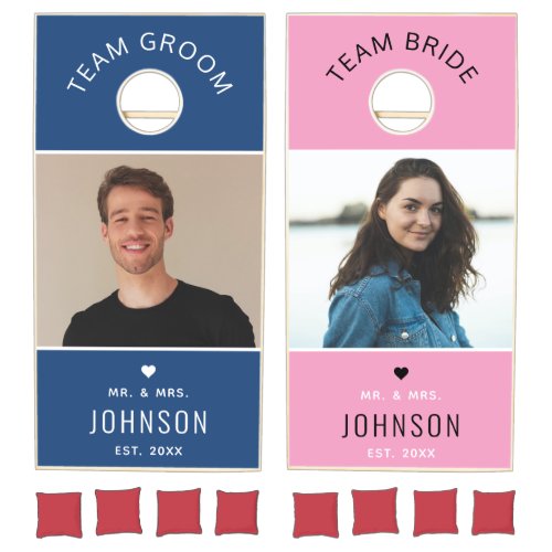 Wedding Team Bride Groom Mr  Mrs Add Photo Name   Cornhole Set