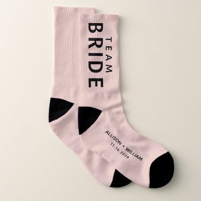 Wedding Team Bride Personalized Blush Pink Socks | Zazzle.com