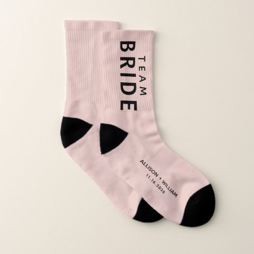 Wedding Team Bride Personalized Blush Pink Socks