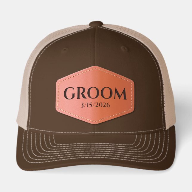 Wedding Team Gifts Monogram Groom bachelor  Leather Patch Hat (Front)