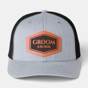 Wedding Team Gifts Monogram Groom bachelor  Leather Patch Hat