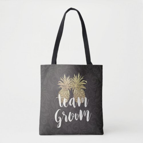 Wedding Team Groom Black Gold Pineapple Couple Tote Bag